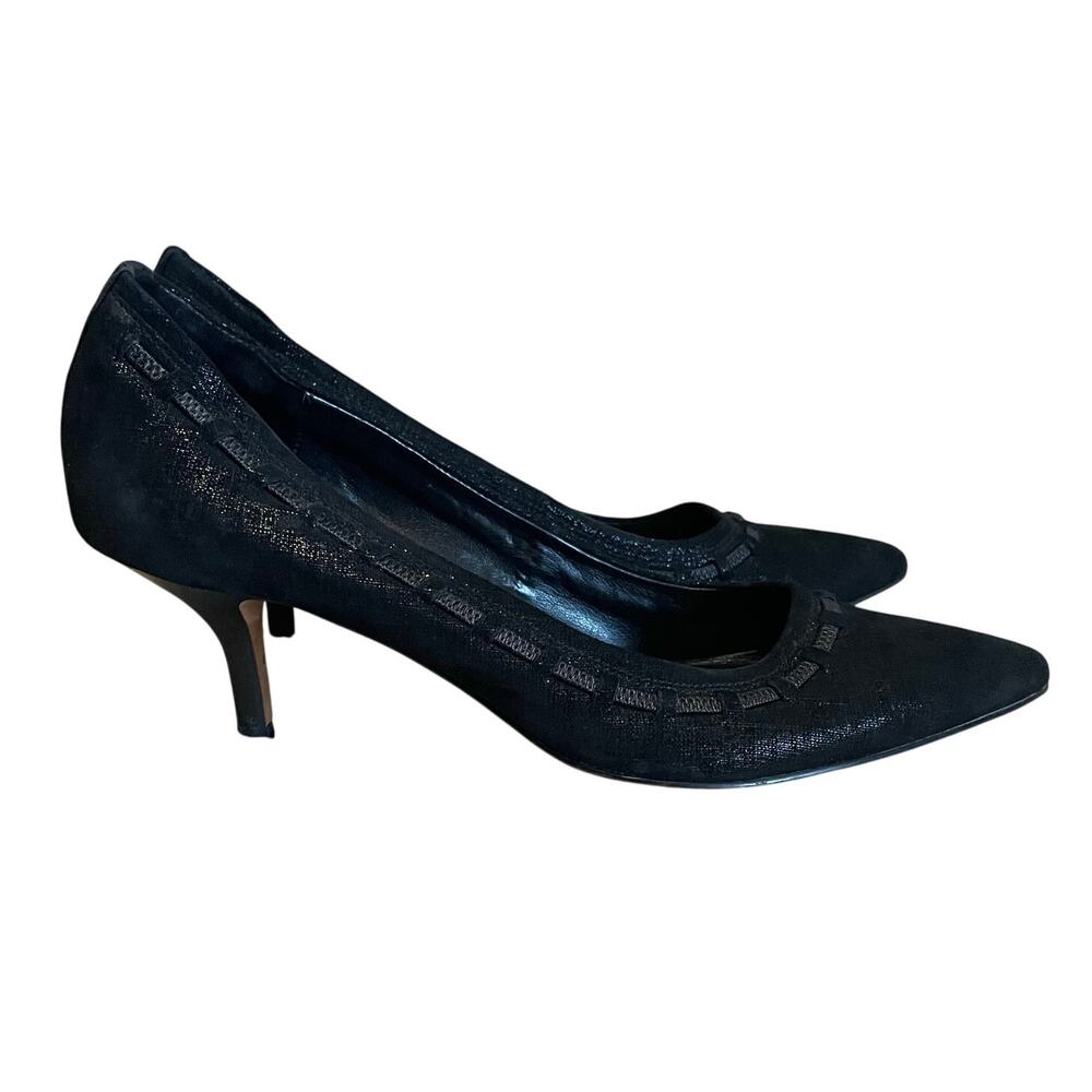 Donald Pliner Flynn Distressed Black Metallic Heels SZ 8 Pointed Toe Classic EUC